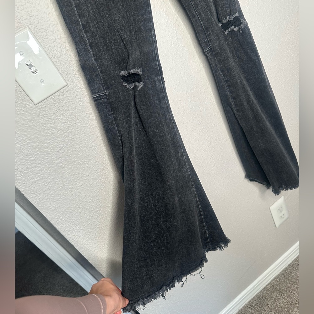 Acid wash black bell bottoms